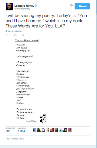 Teeet et poeme de Leonard Nimoy
